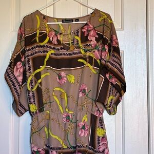 Zara Floral and Chain Print Blouse - Brown and Pink